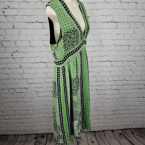 Anna Sui Anthropologie Green 100% Silk Sleeveless Lined Midi Dress 12 *defects - Picture 14 of 15